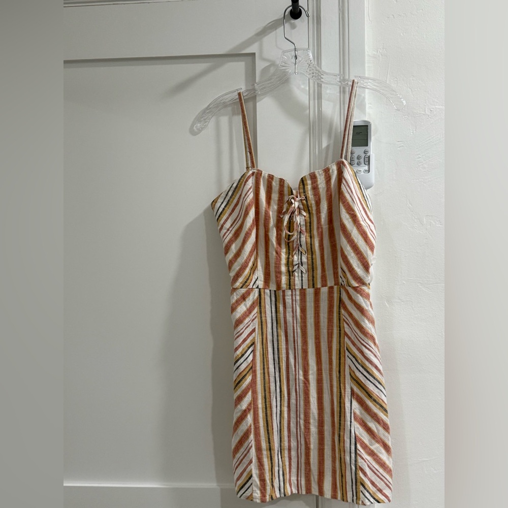 Aeropostale multicolor striped spaghetti strap mini dress w/ lace up accent